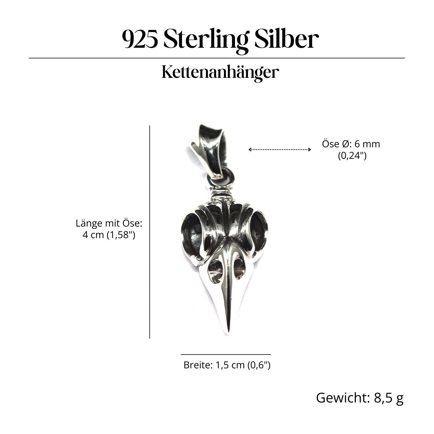 Rabenschädel Schmuckanhänger 925-er Silber Amulett