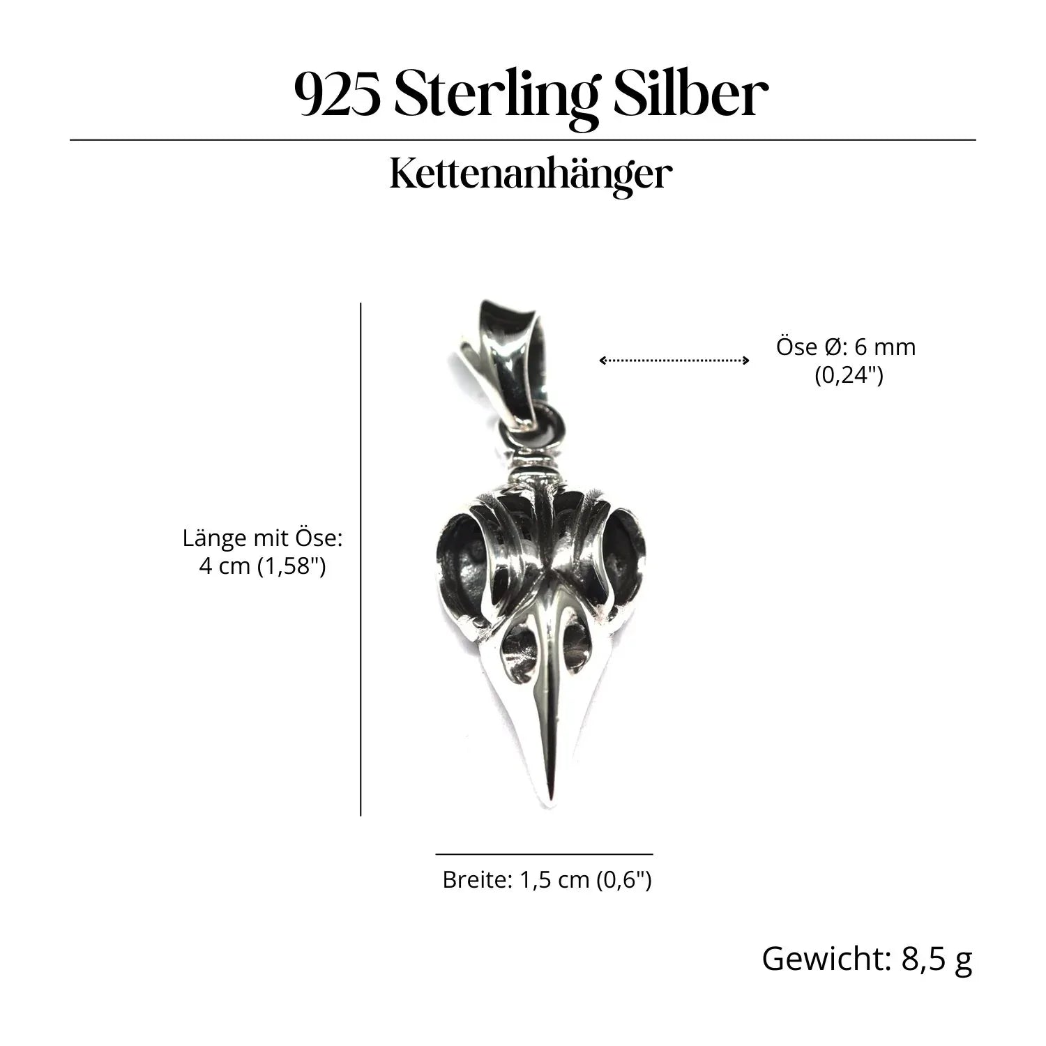 Rabenschädel Schmuckanhänger 925-er Silber Amulett