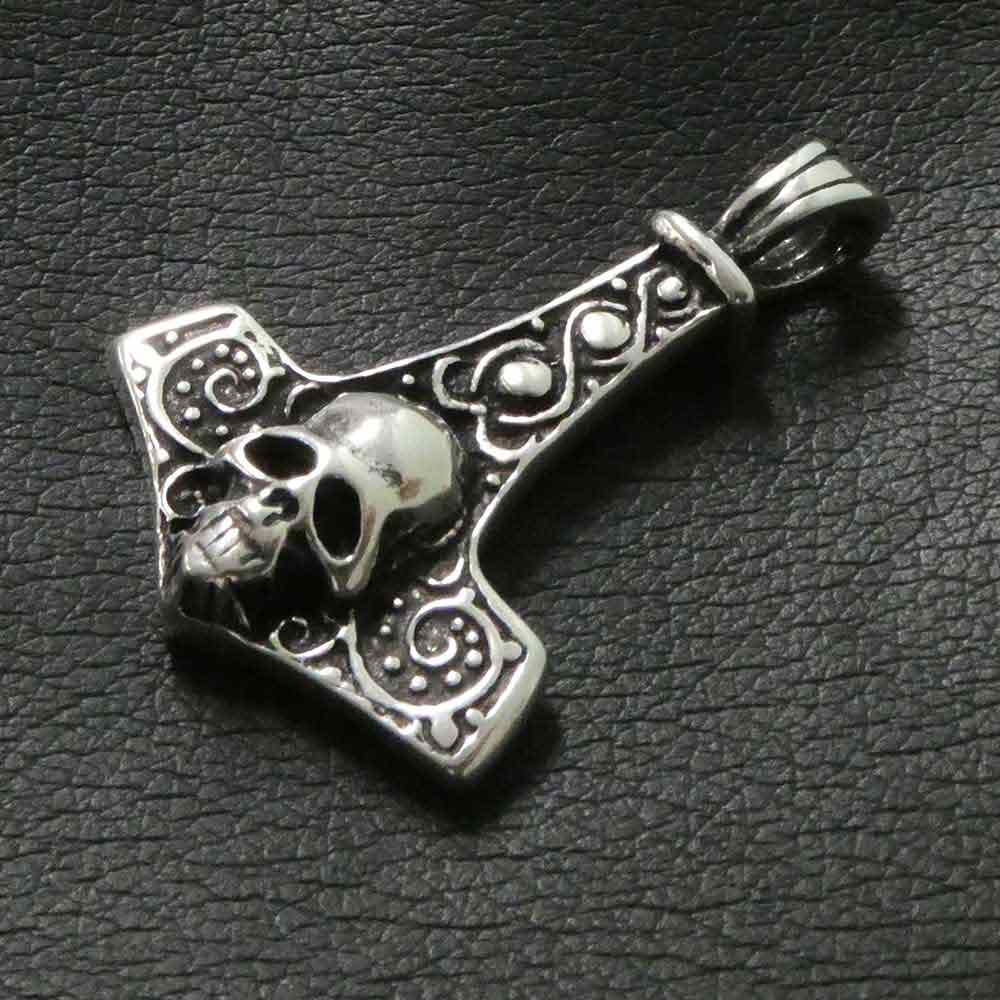 Thor hammer Totenkopf anhänger 925 Silber Biker Wikinger Silberanhänger