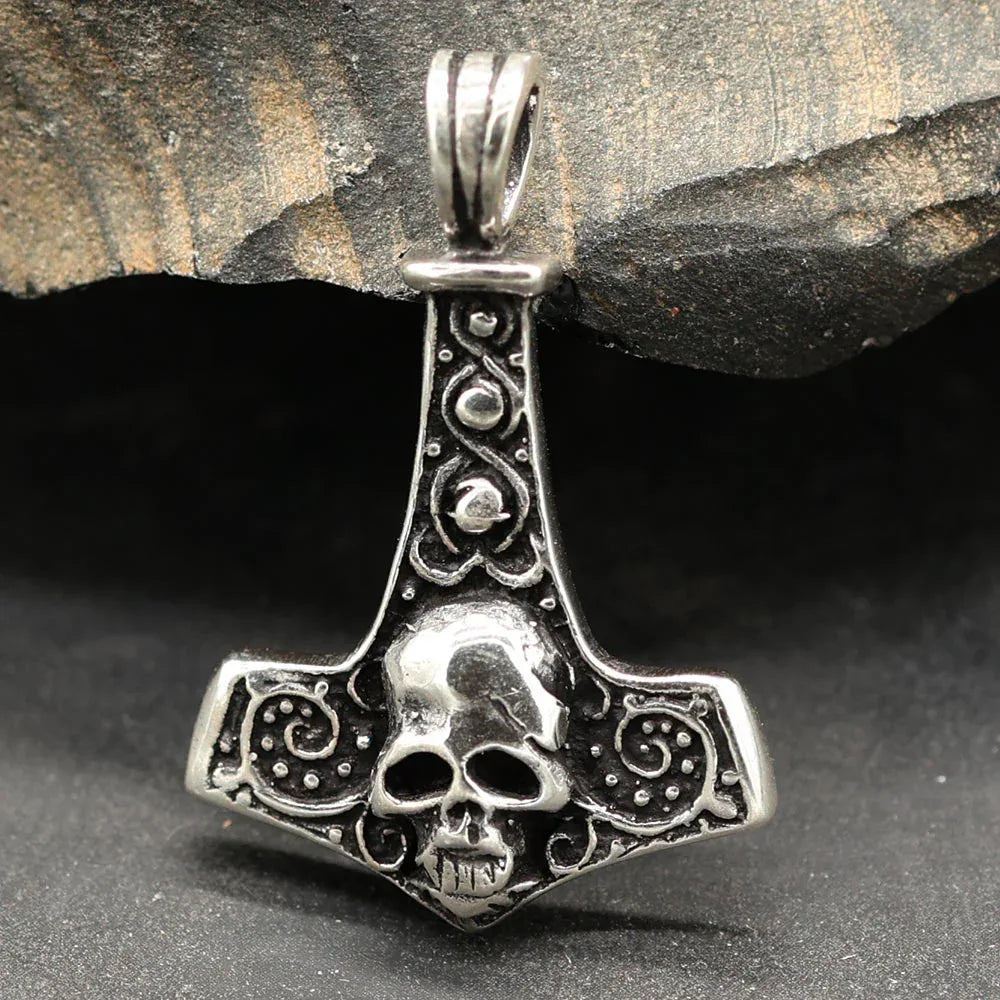 Thor hammer Totenkopf anhänger 925 Silber Biker Wikinger Silberanhänger