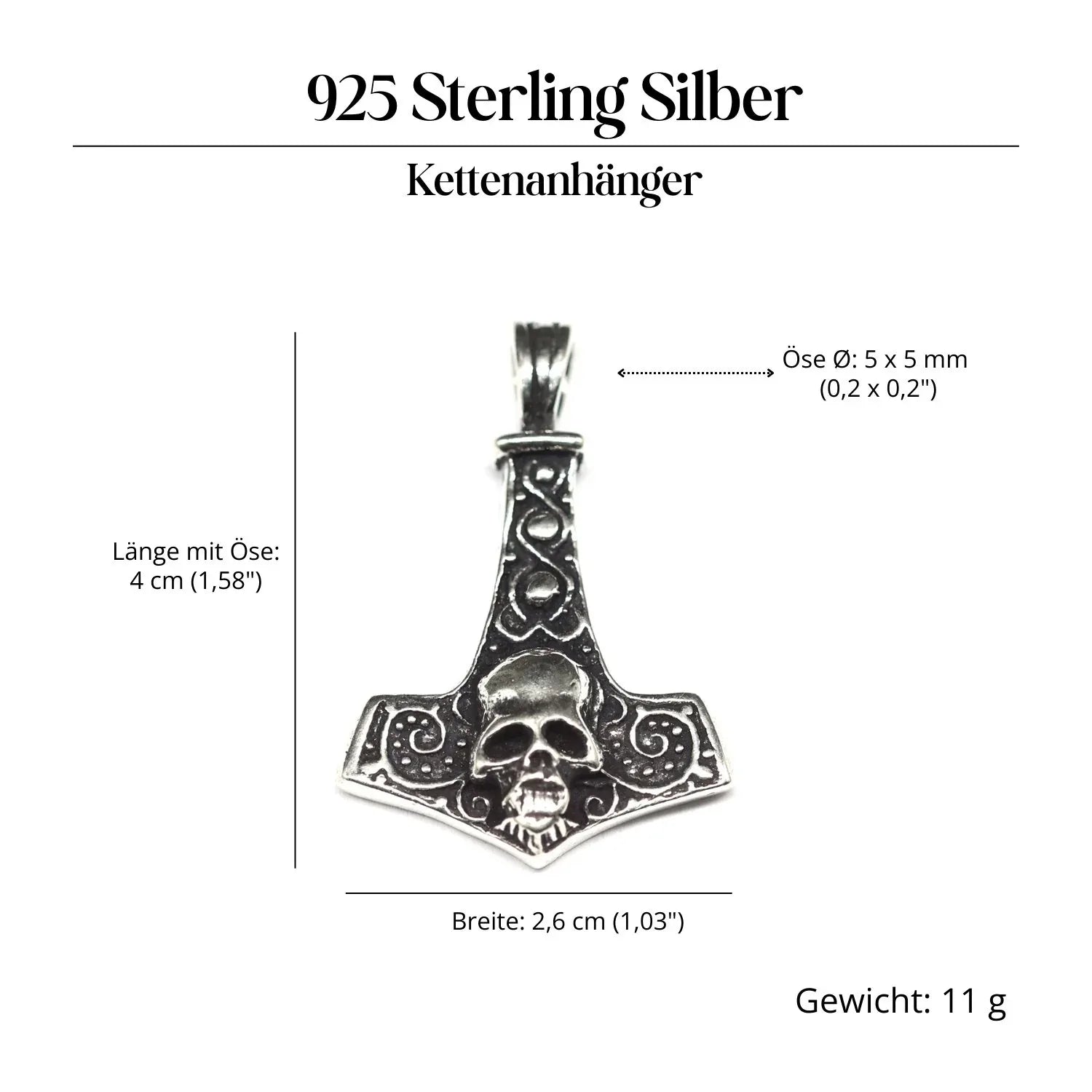Thors Hammer Schmuckanhänger 925-er Silber Amulett