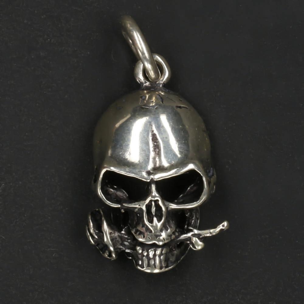 Totenkopf Massiv 925er Silber Anhänger Gothic Rose Schmuck