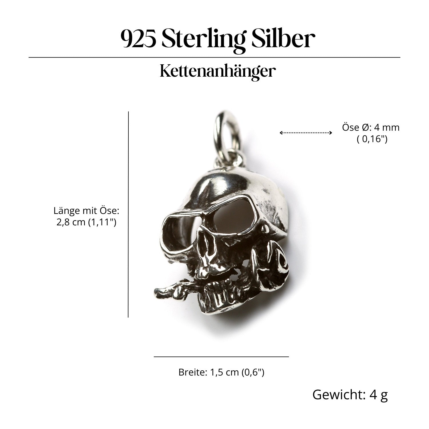 Totenkopf Schmuck Anhänger Silber 925 Skull Rose Gothik