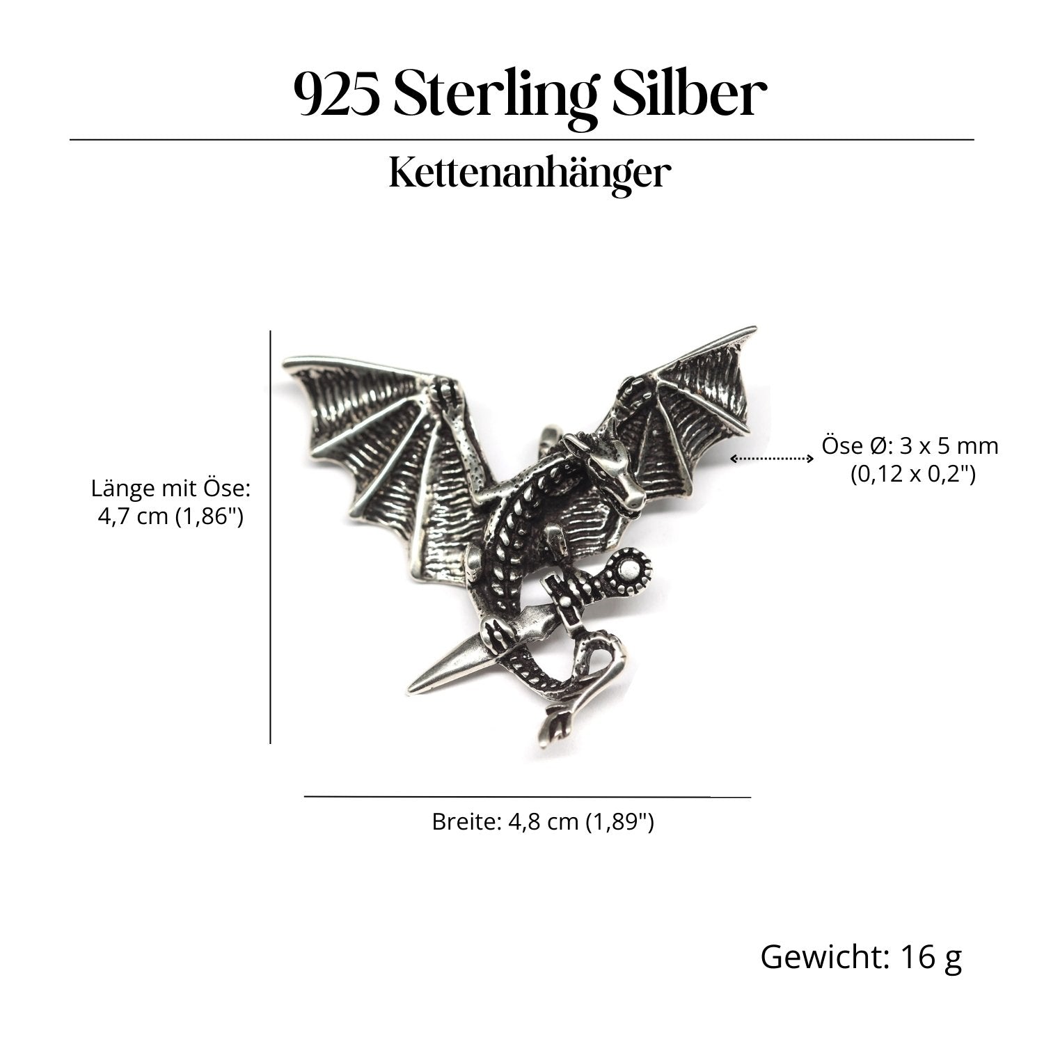 Drachen Schmuckanhänger 925-er Silber Amulett