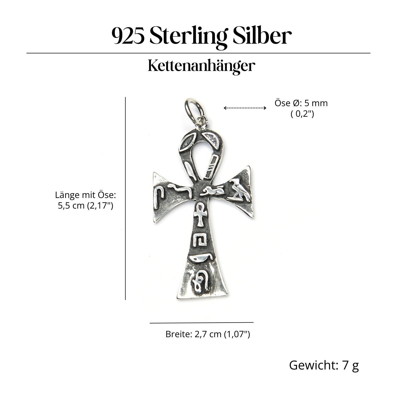 Ankh Hieroglyphen Schmuck Anhänger aus Silber 925