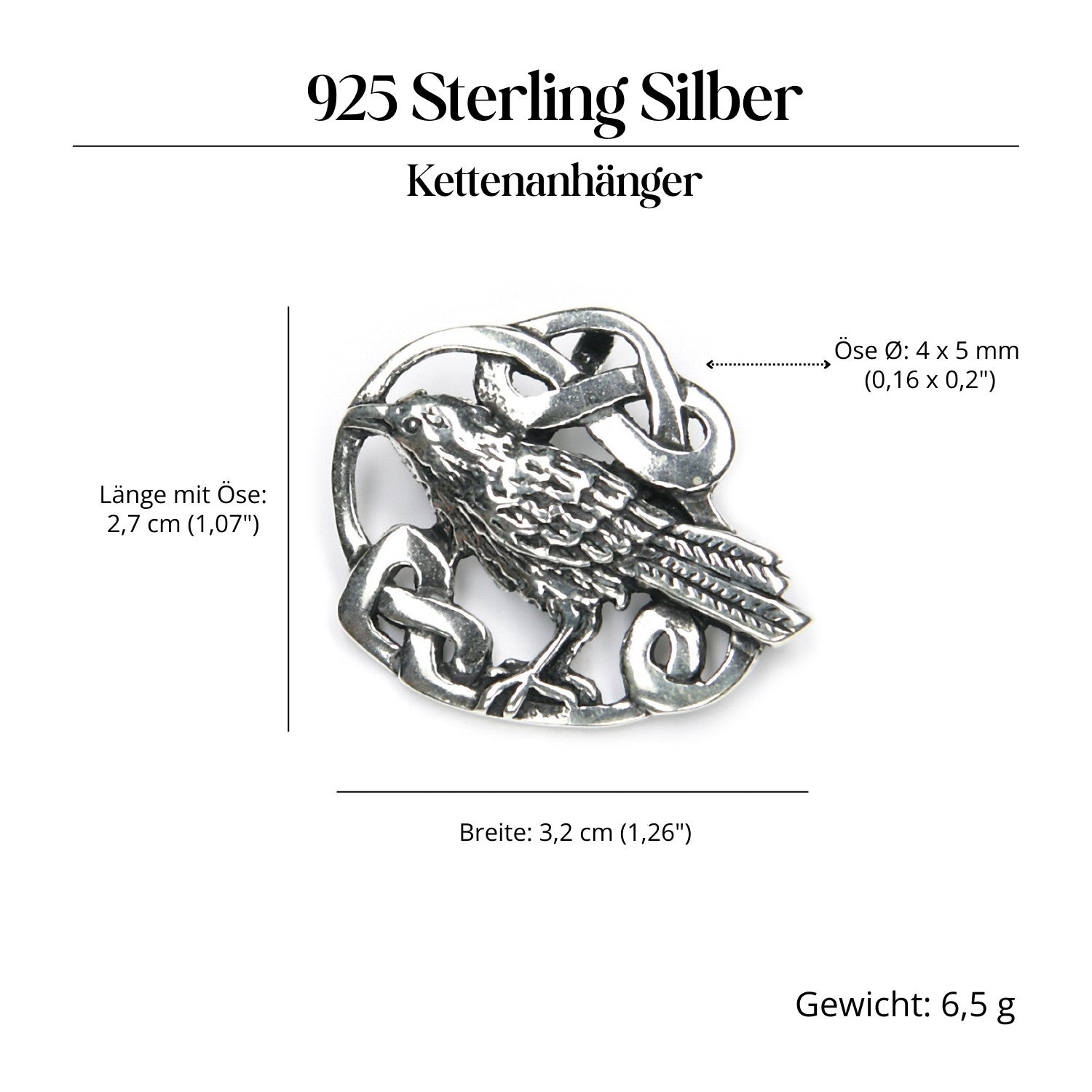 Raven Celtic jewelry pendant made of 925 silver