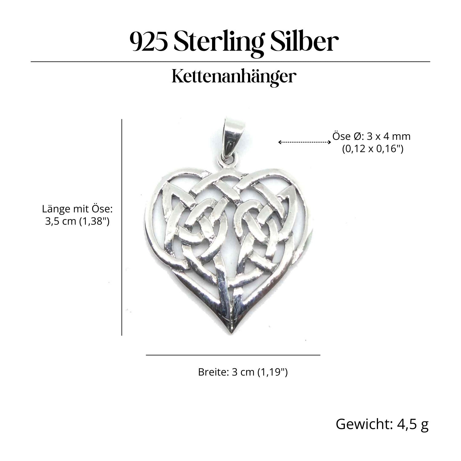 Celtic heart jewelry pendant made of 925 silver