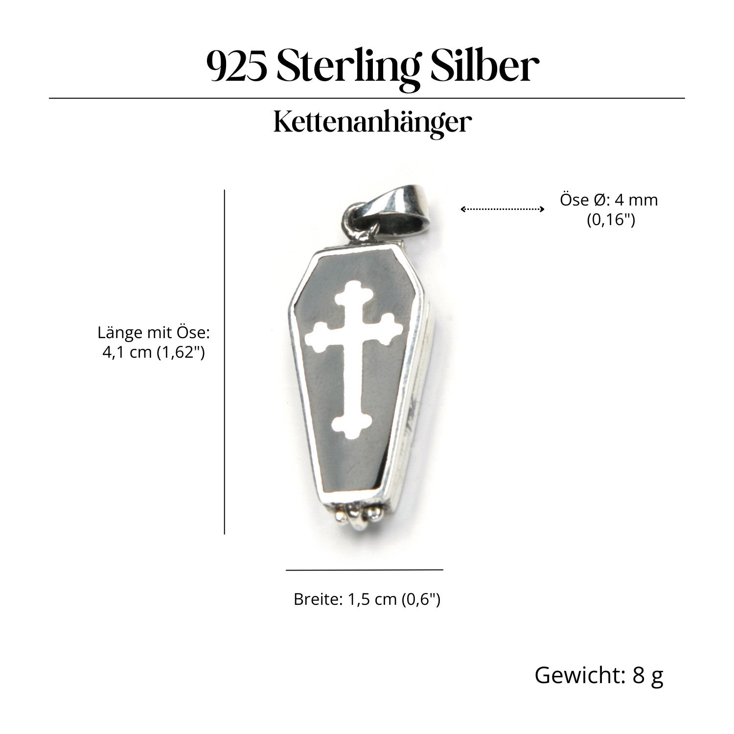 Coffin locket jewelry pendant made of 925 silver