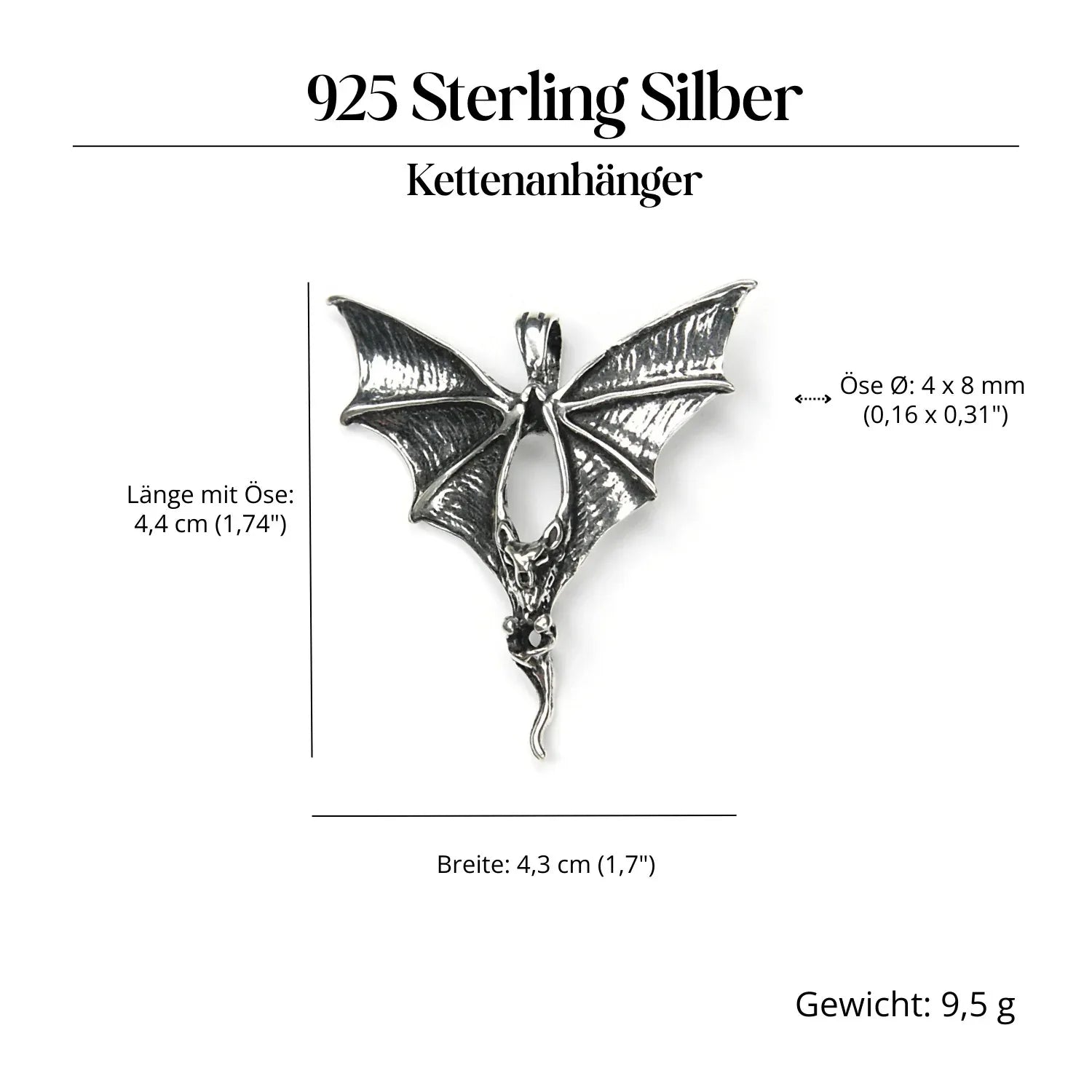 Fledermaus Silberanhänger massives Sterlingsilber ausgefallenes Design
