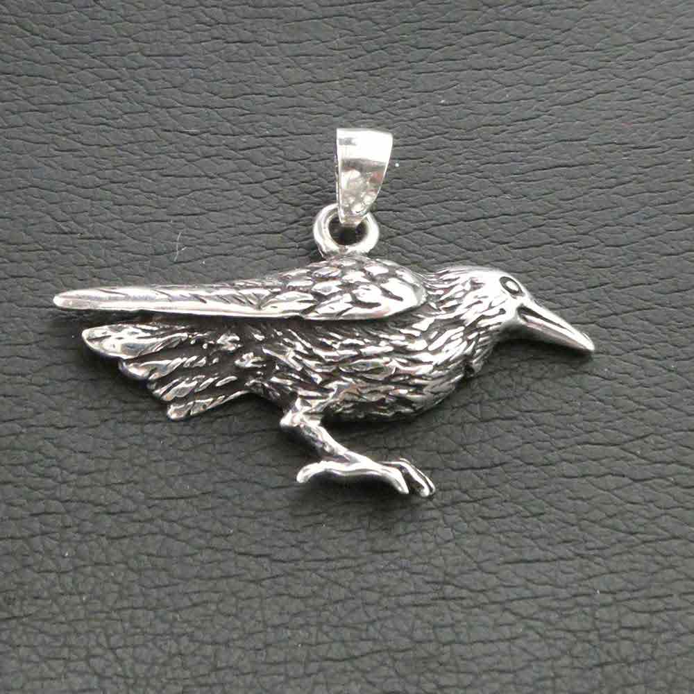 Rabe sitzend Kettenanhänger 925 Silber Silberschmuck nordisch
