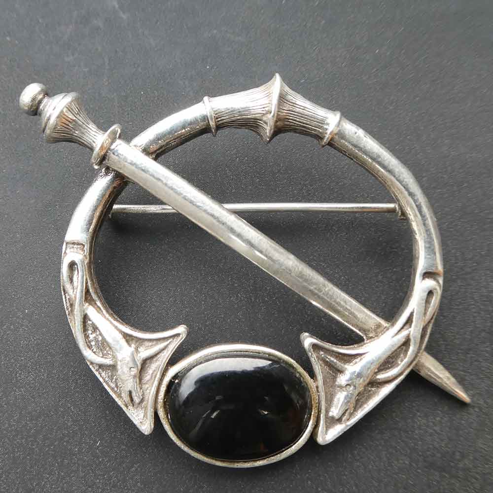 Brosche Fibel Onyx Silberschmuck