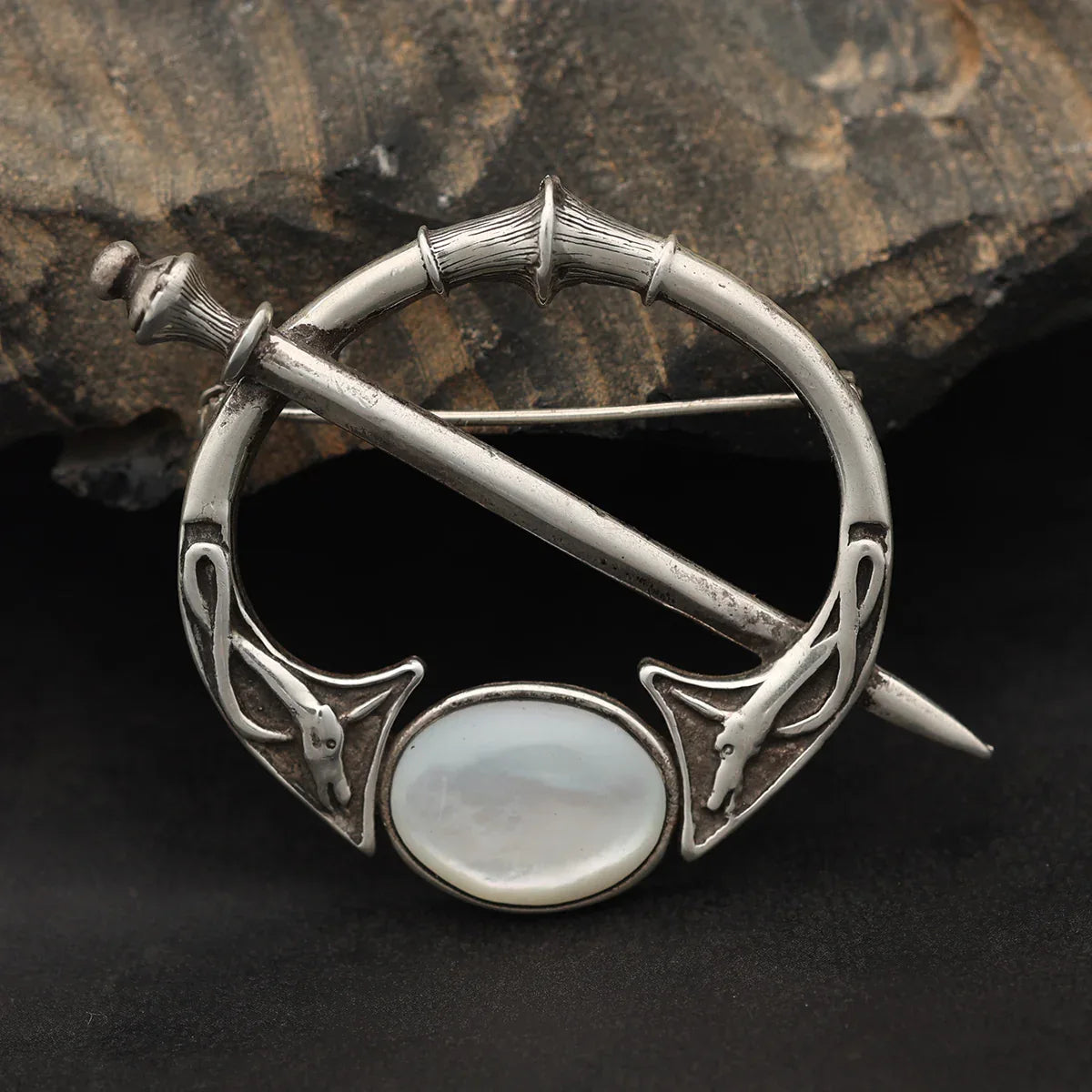 Perlmutt Brosche Silber Kelten Design 925 Silber Edler Schmuck Gewandung