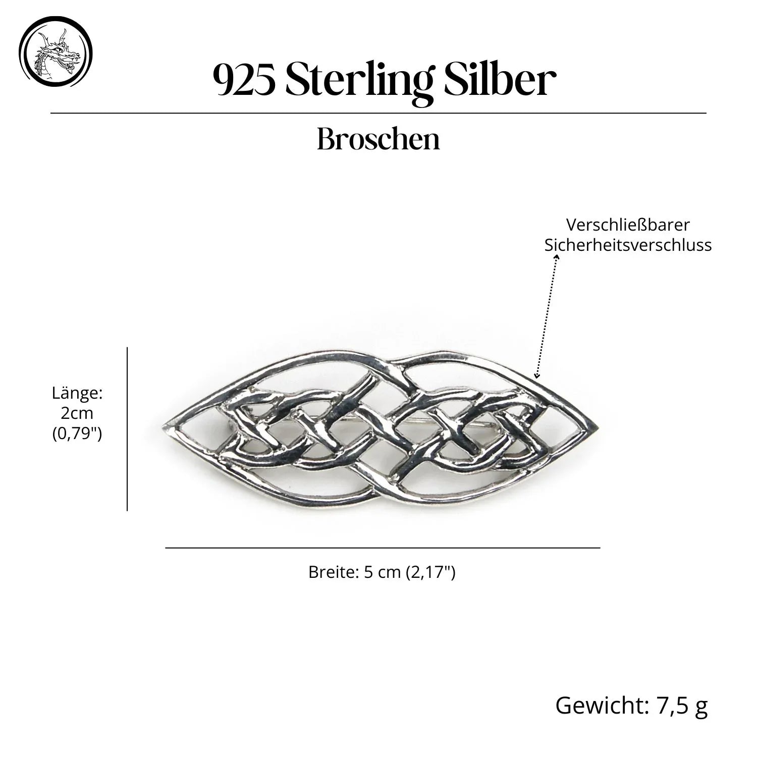 Keltenknoten Silber Brosche Mittelalter Gewandnadel 925 Sterlingsilber
