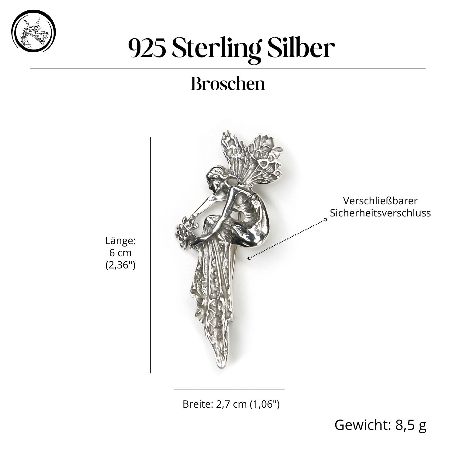 Elfen Silber Brosche Mittelalter Gewandnadel Sterlingsilber