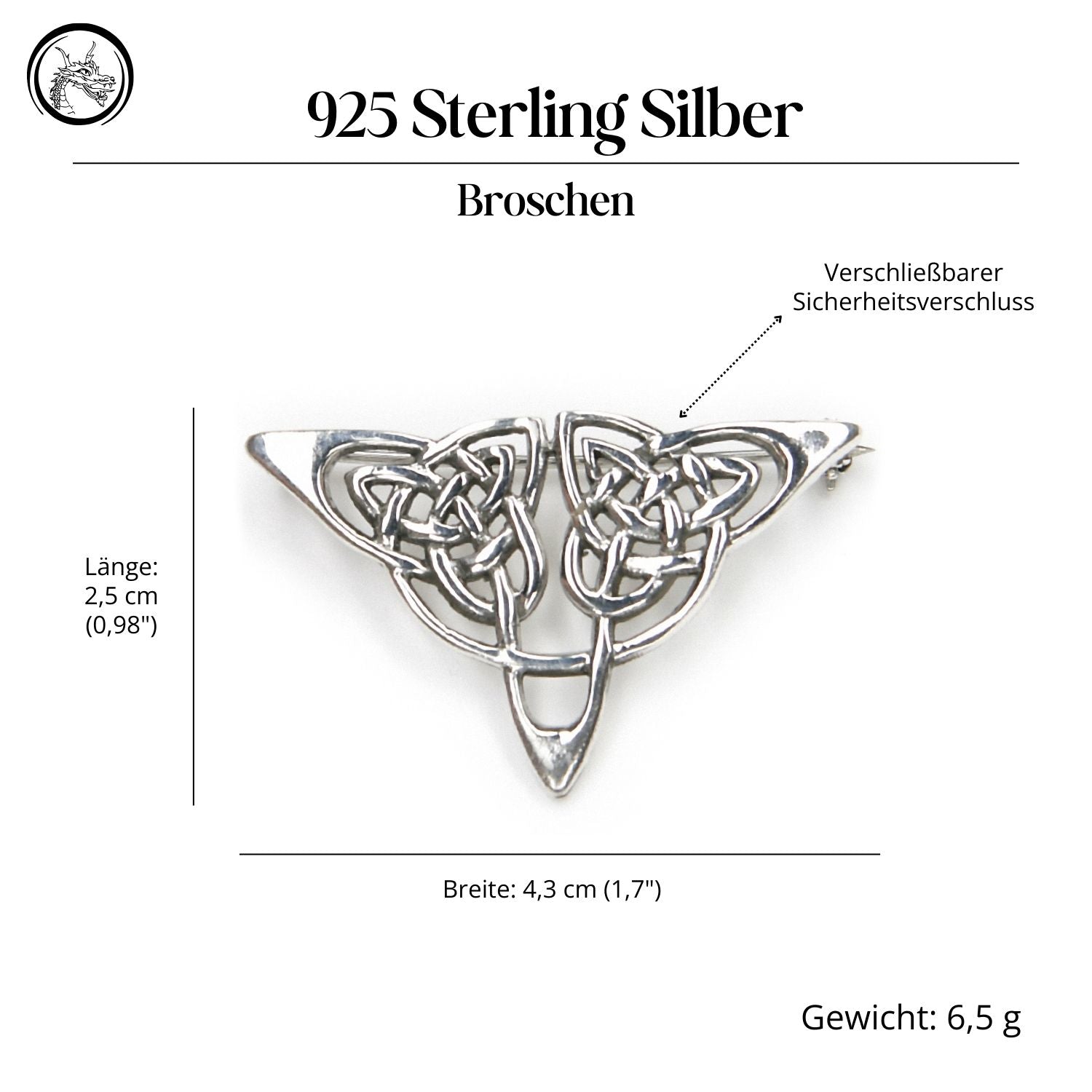 Kelten Brosche Dreieck 925 Silber