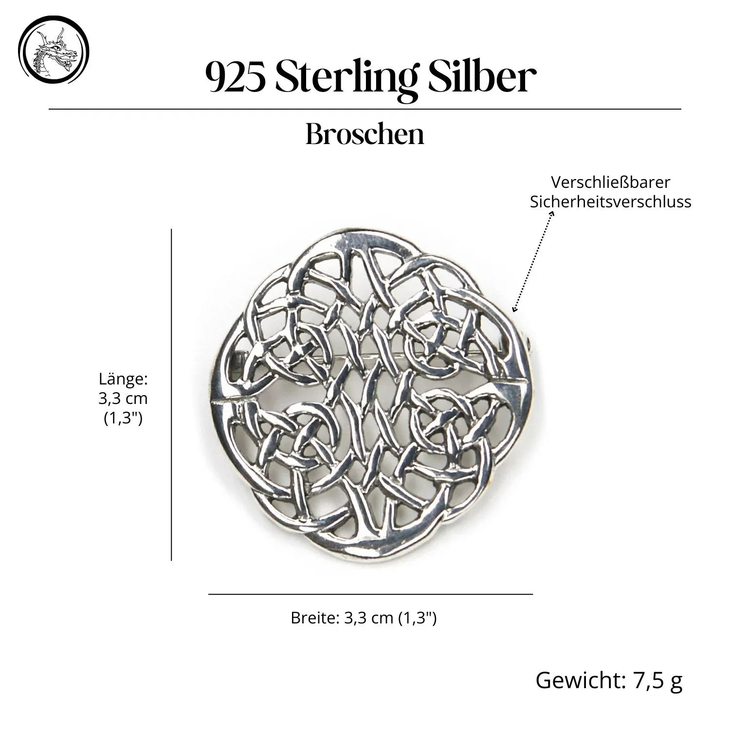 Keltische Silber Brosche Vierjahreszeiten Mittelalter Gewandnadel Sterlingsilber