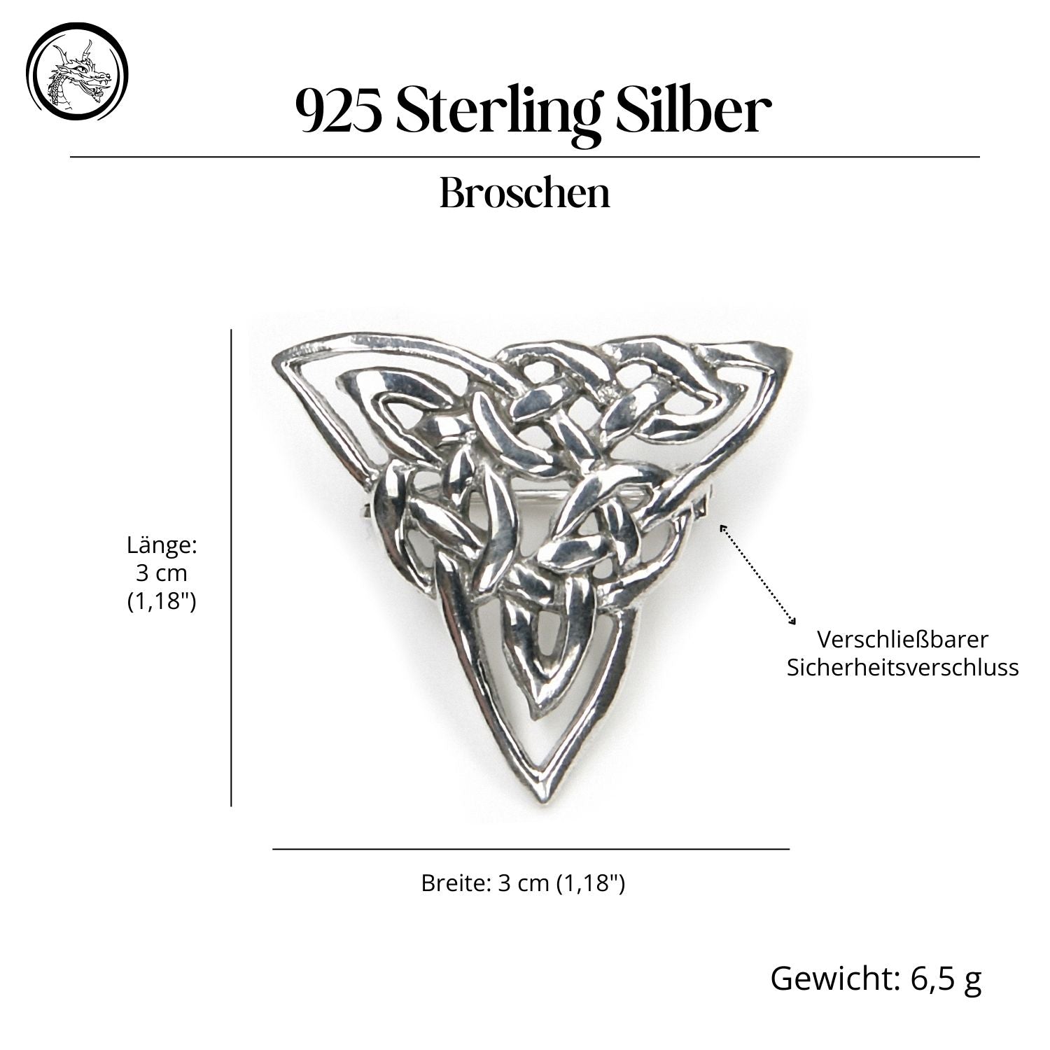 Brosche Keltenknoten Dreieck Silberschmuck 925 Silber