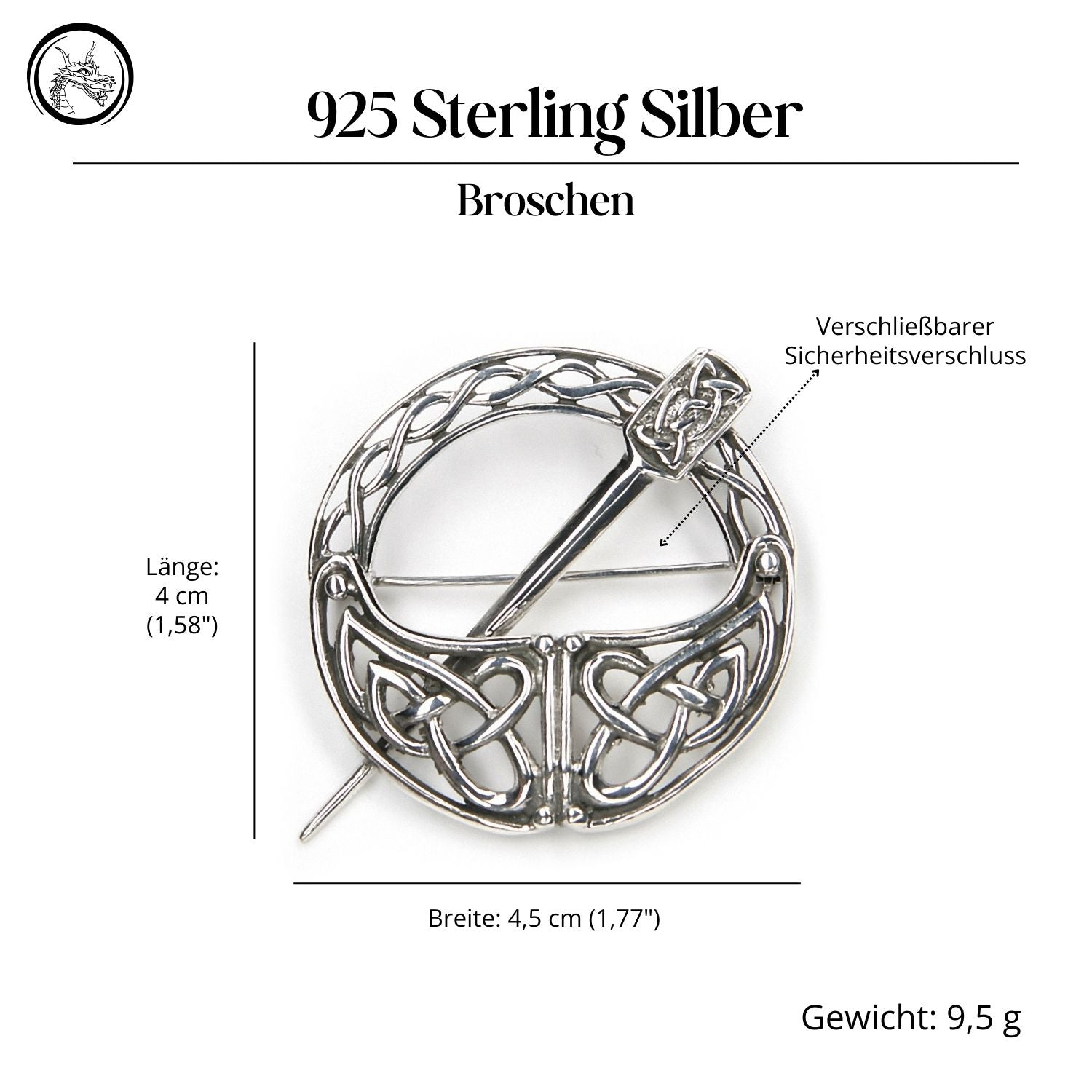 Silber Brosche keltische Fibel 925 Silber