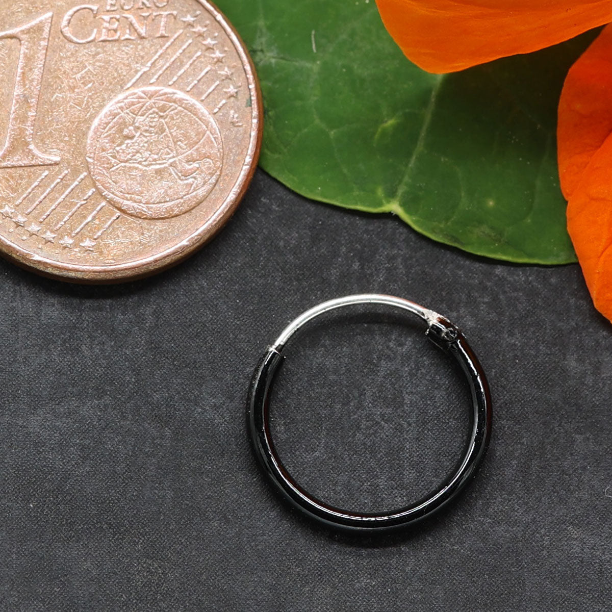 Schwarz 925 Creole Silber Ohrring