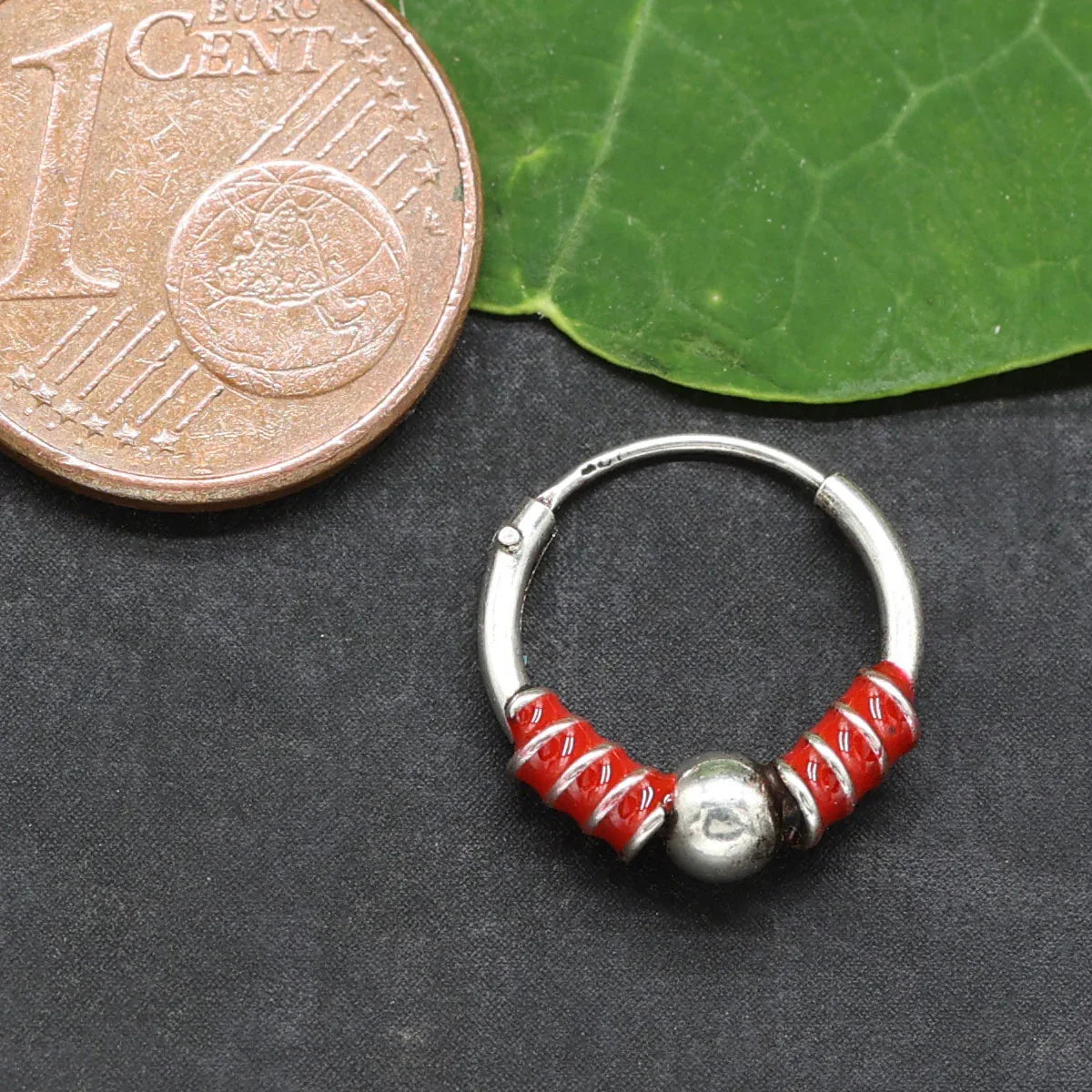 rote Creole Kugel Ohrring Silber