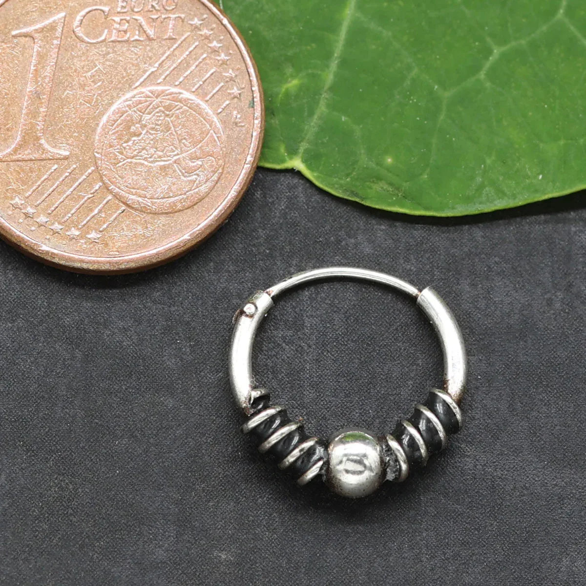 Kugel schwarz Ohrring Creole Silber