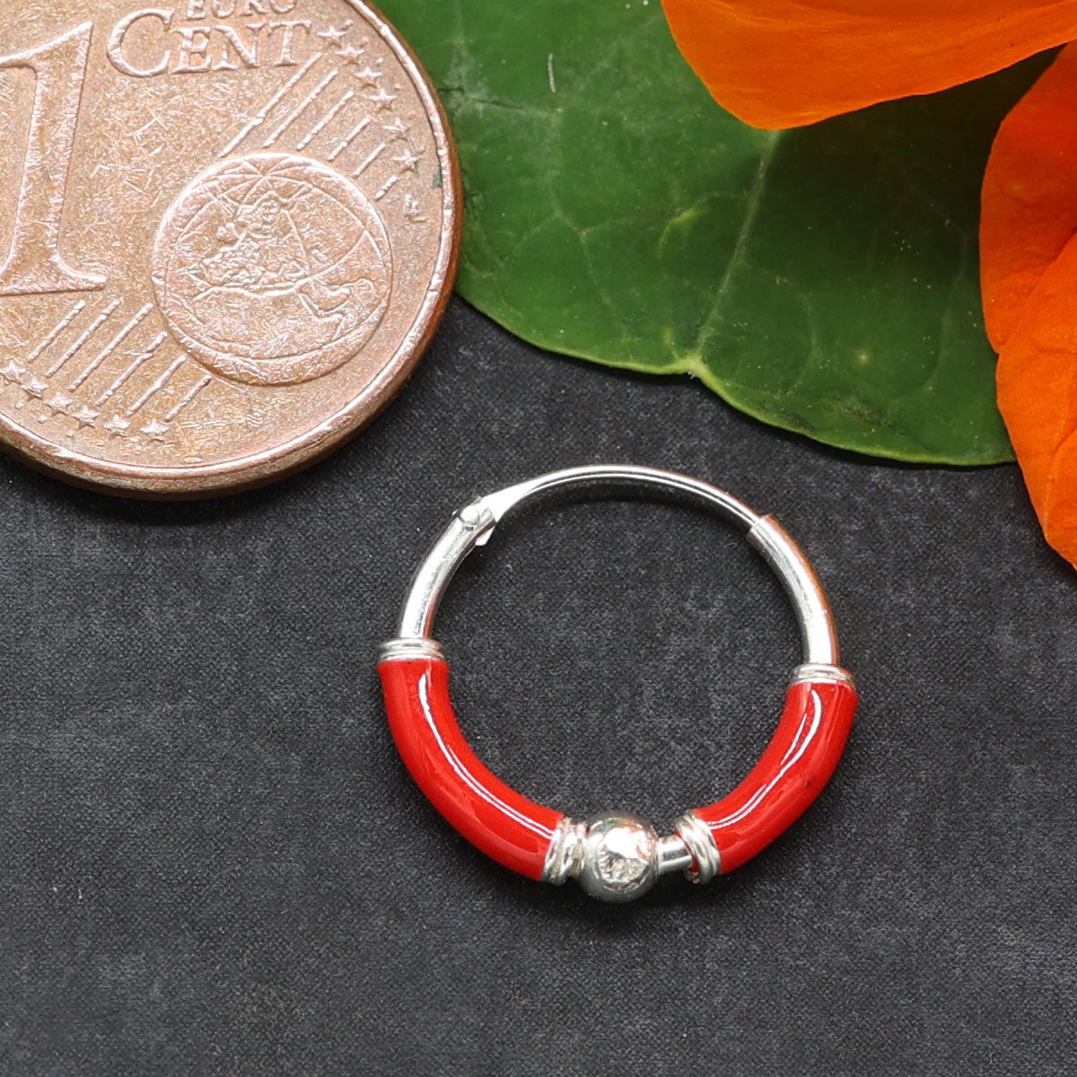 Silber Creole rot Sterling Ohrring Kugel