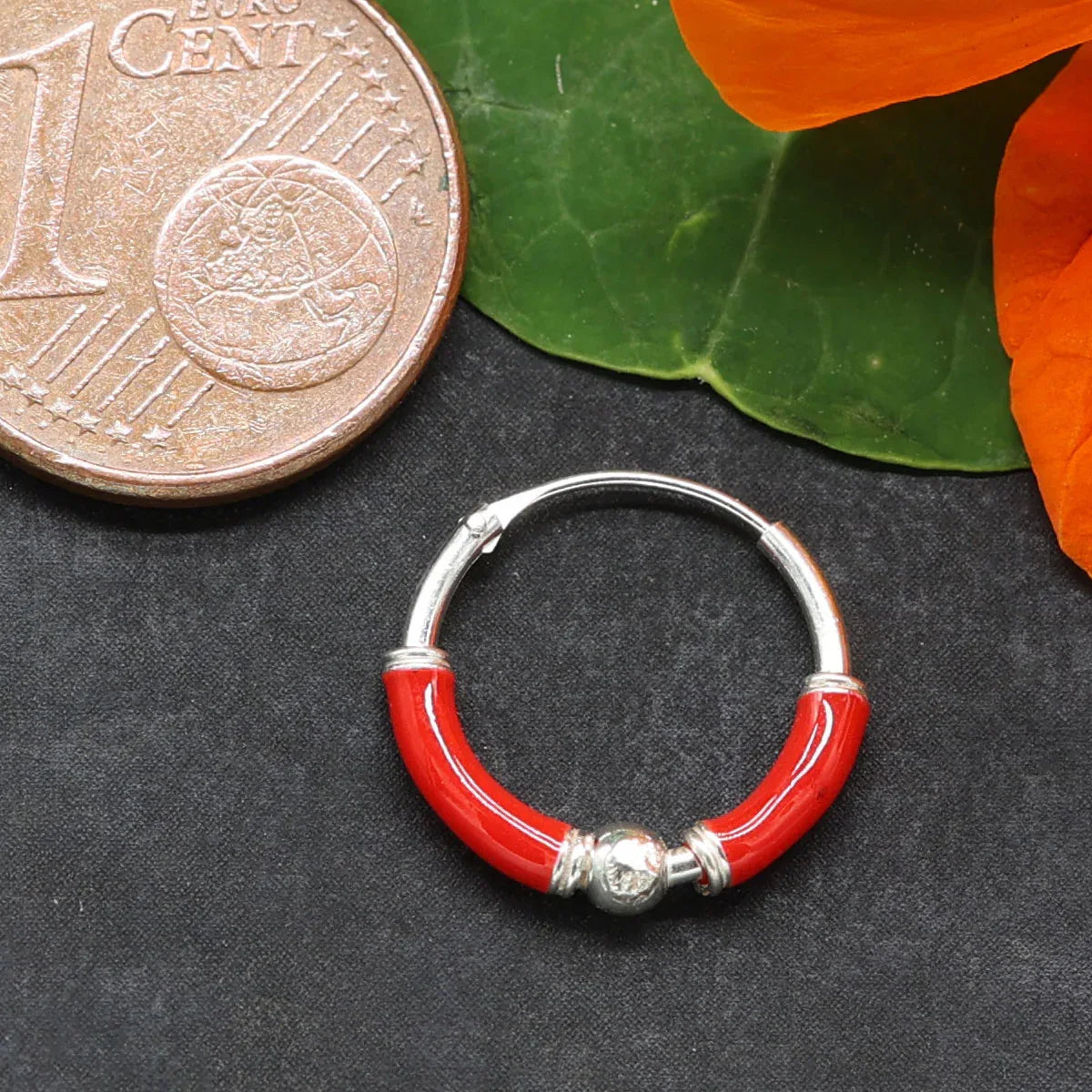 Silber Creole rot Sterling Ohrring Kugel