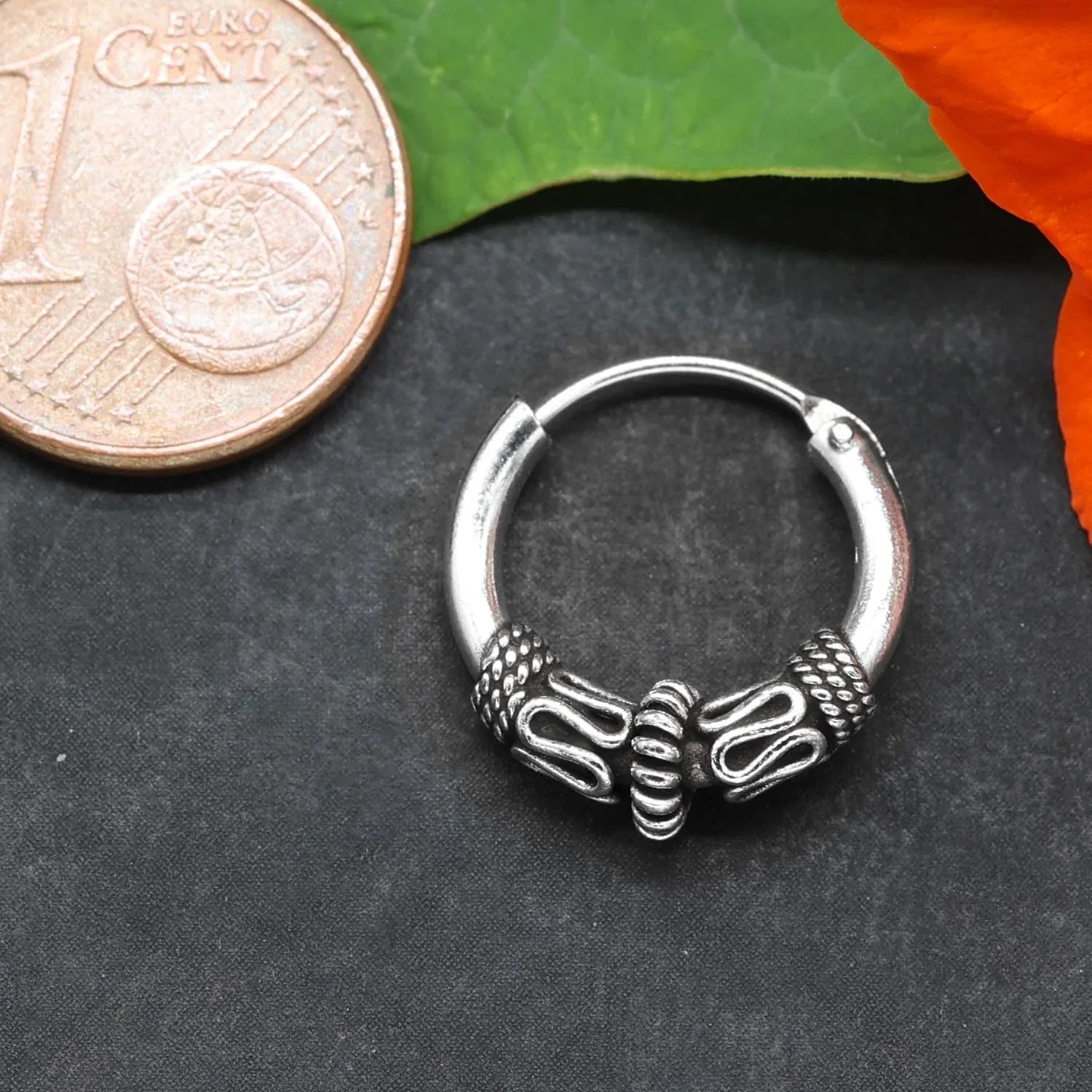 Creole silber verziert 14 mm Durchmesser Ohrring