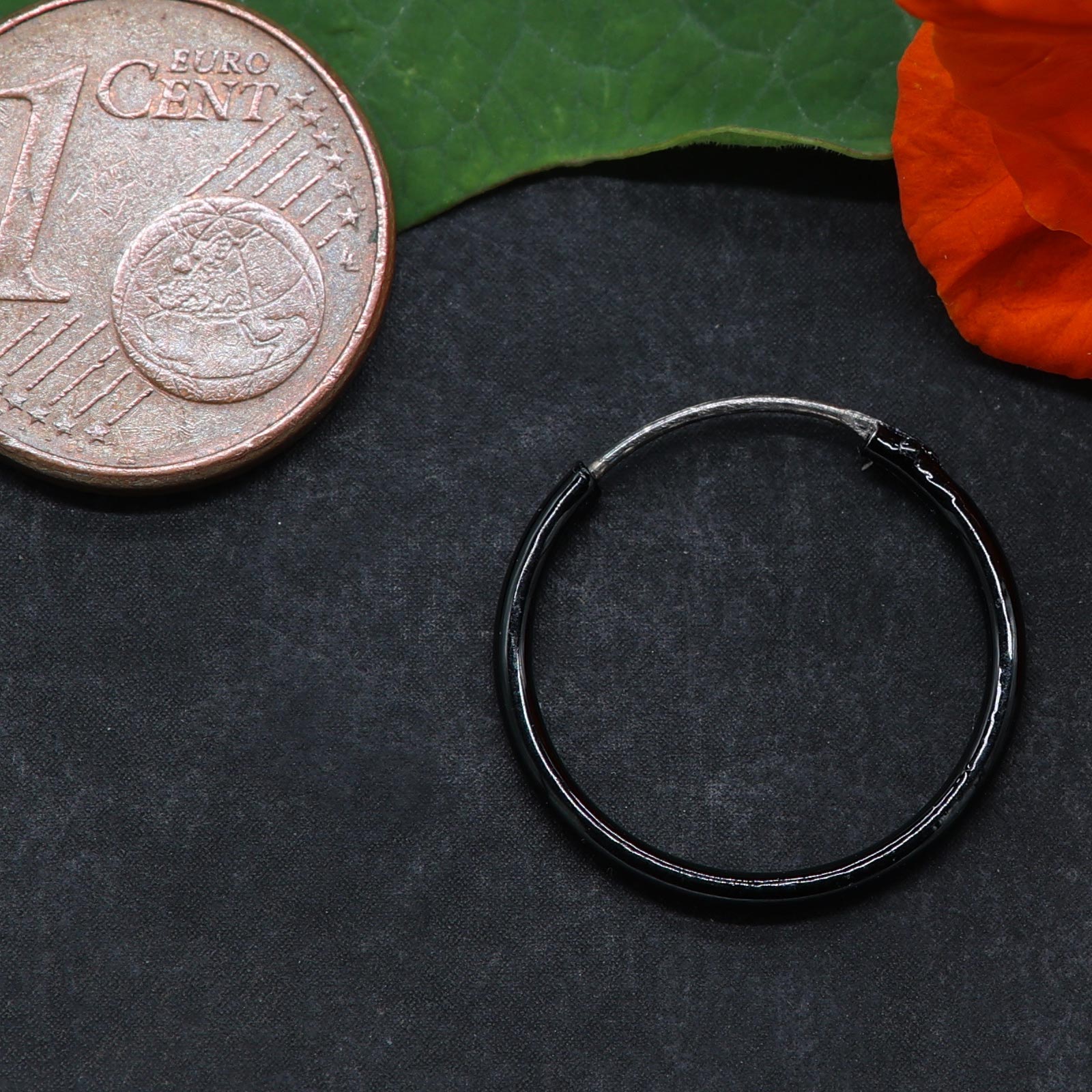 Schwarze Creole 925 Silber schlicht lakiert