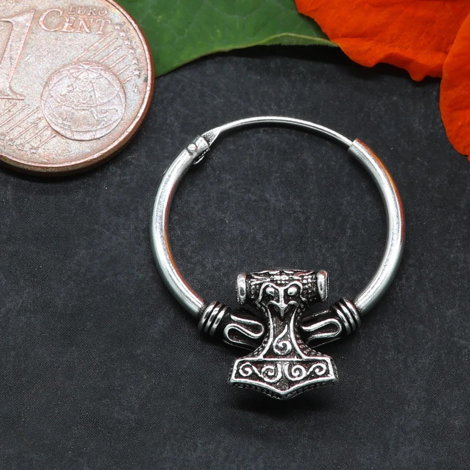 Wikinger Ohrschmuck Creole Thorshammer Silber