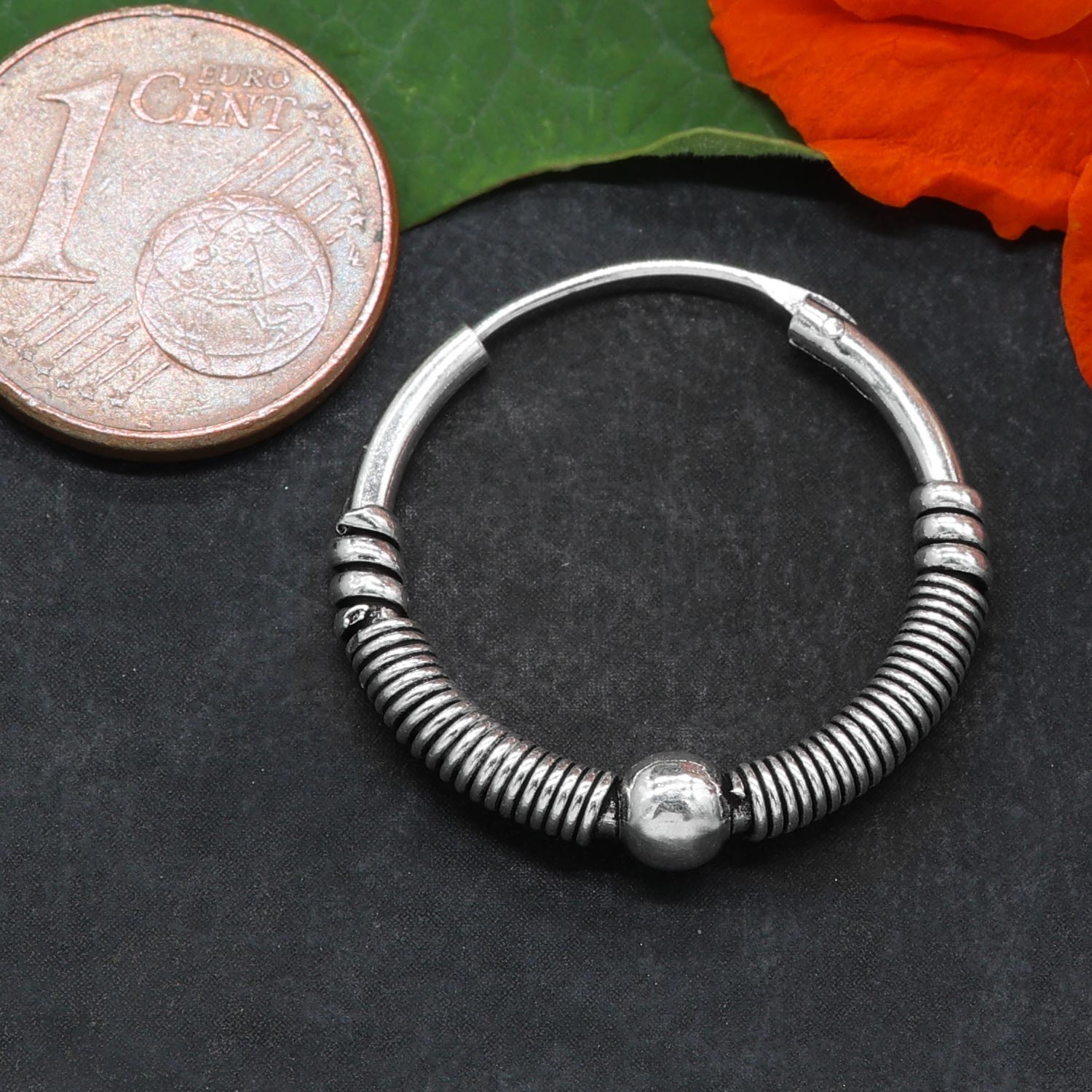 Silber Creole 22 mm Ohrring mit Kugel
