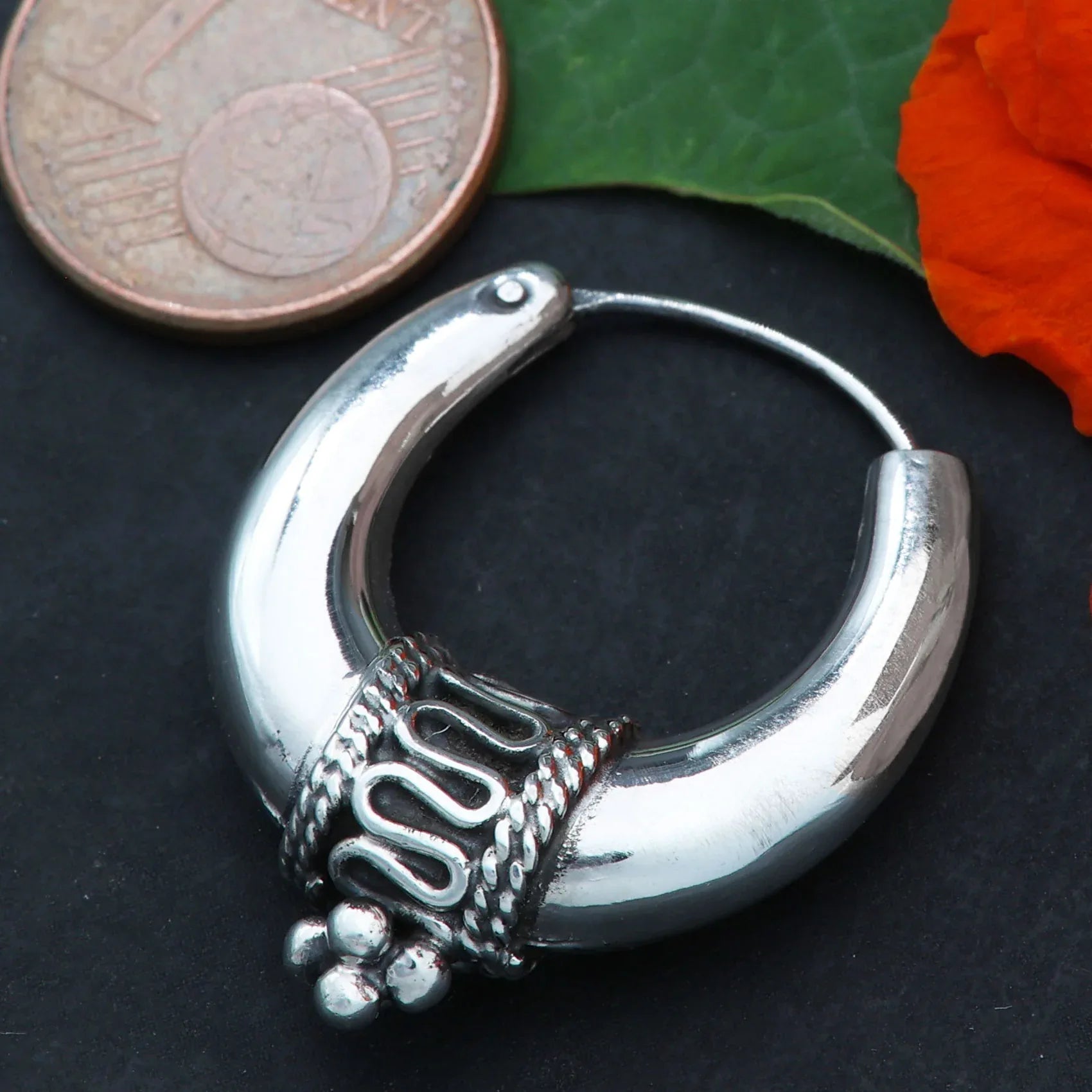 Silber Creole Bali Mond verziert