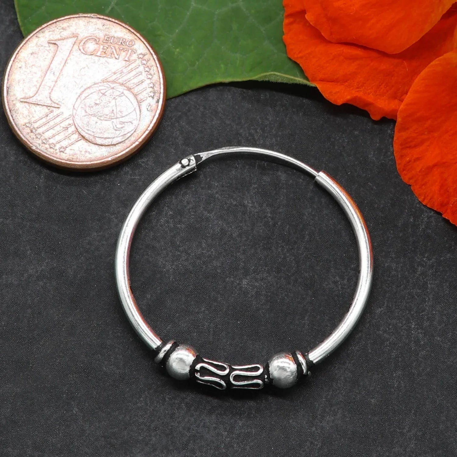 Fein Verzierte Creole 25 mm Silber Ohrring