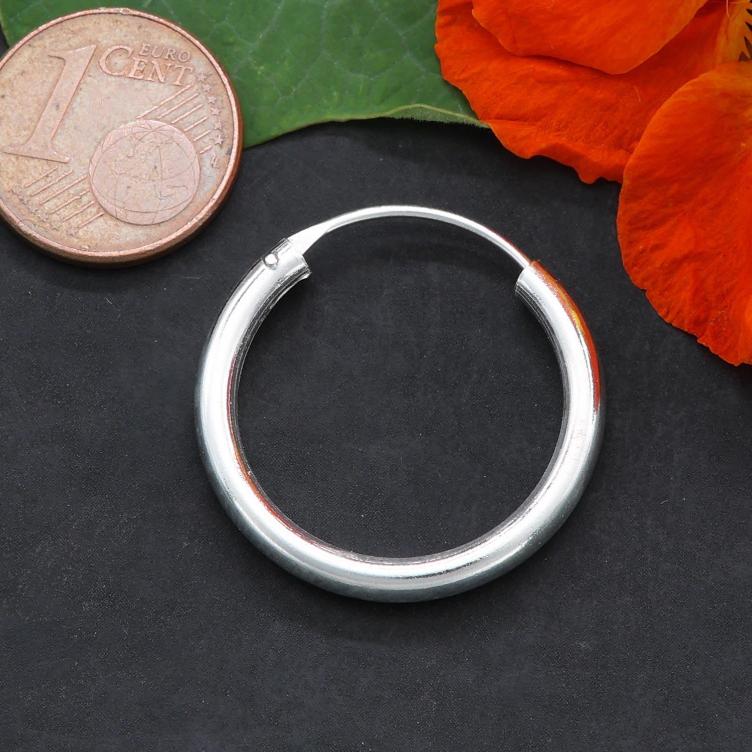 Schlicht Creole 25 mm Silber Ohrring rundes Profil