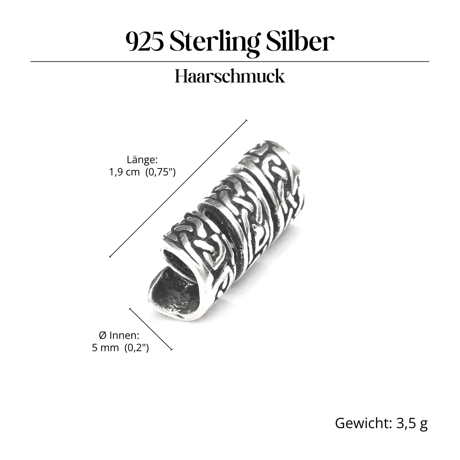 Kelten Bartschmuck 925 Silber Haarperle aus Sterlingsilber