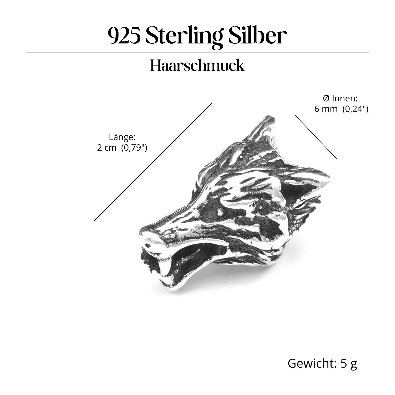 Wolf Bartschmuck 925 Silber Haarperle aus Sterlingsilber