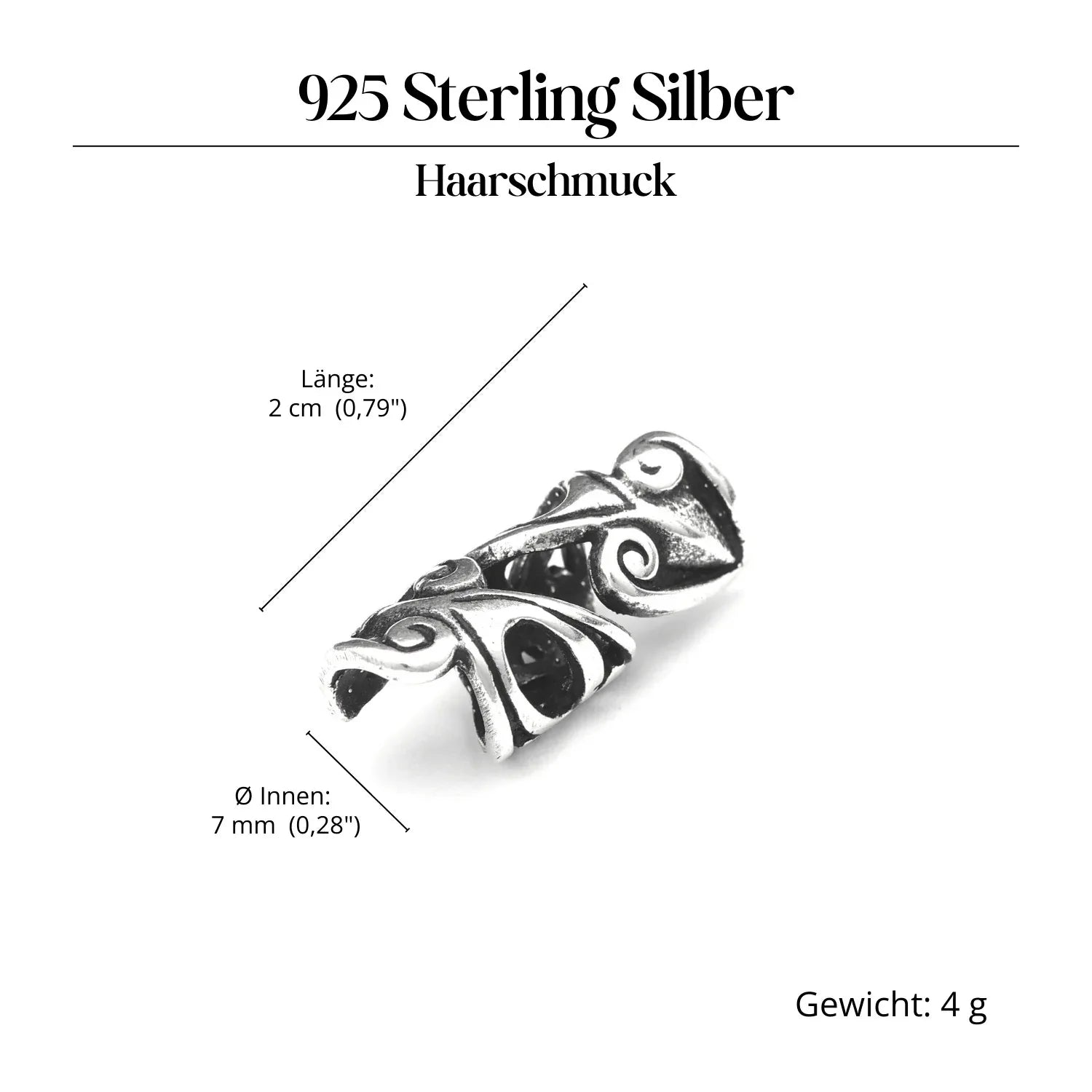 Tribal Bartschmuck 925 Silber Haarperle aus Sterlingsilber