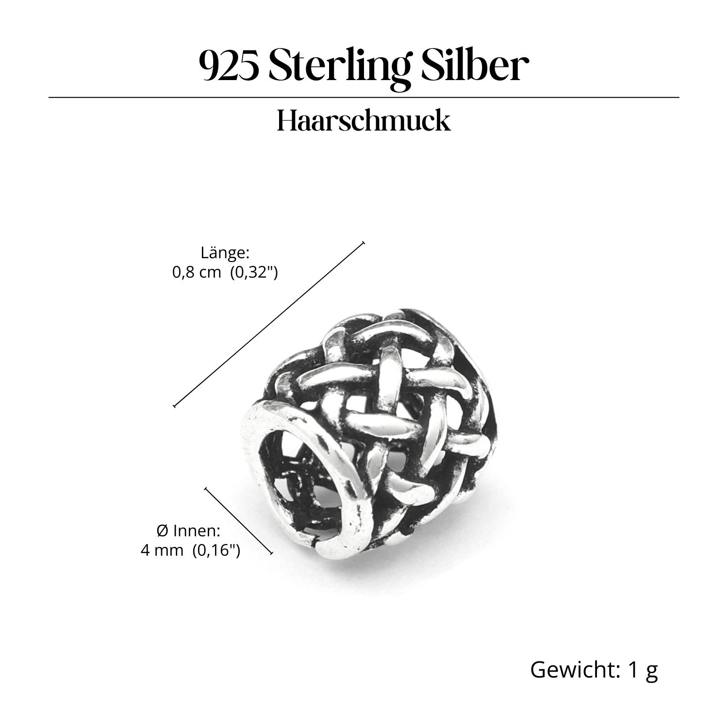 Kleine Bartschmuck 925 Silber Haarperle aus Sterlingsilber