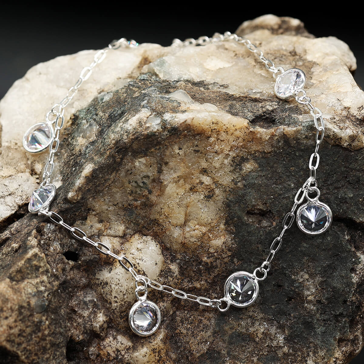 Fußkettchen Kristalle 925 Silber Fuß Schmuck