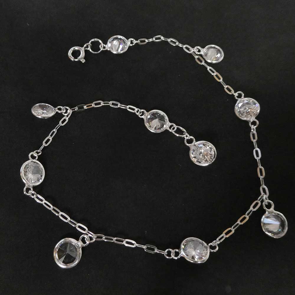 Fusskettchen-Zirkonia Steine Kristall 925 Silber Sommer Fußkette Schmuck