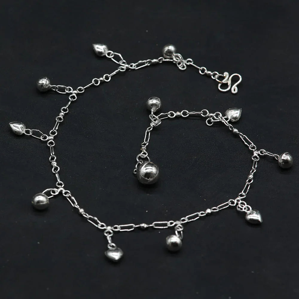 Fußkettchen Kugeln und Herzen 925 Silber Schmuck Sommer
