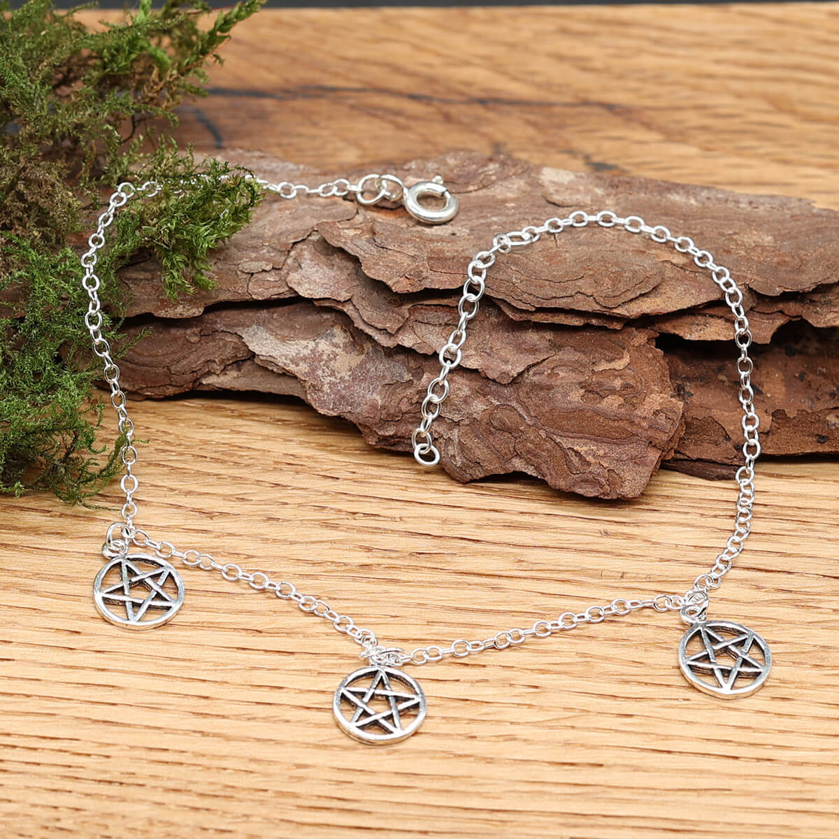 Pentagramm Fußkettchen Kristalle 925 Silber Fuß Schmuck