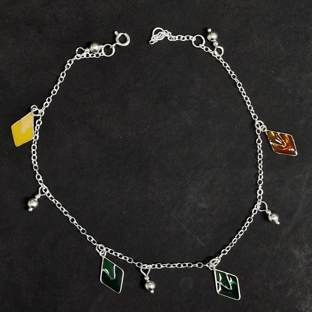 Fußkettchen 925 Silber mit Anhänger bunt Damen Schmuck