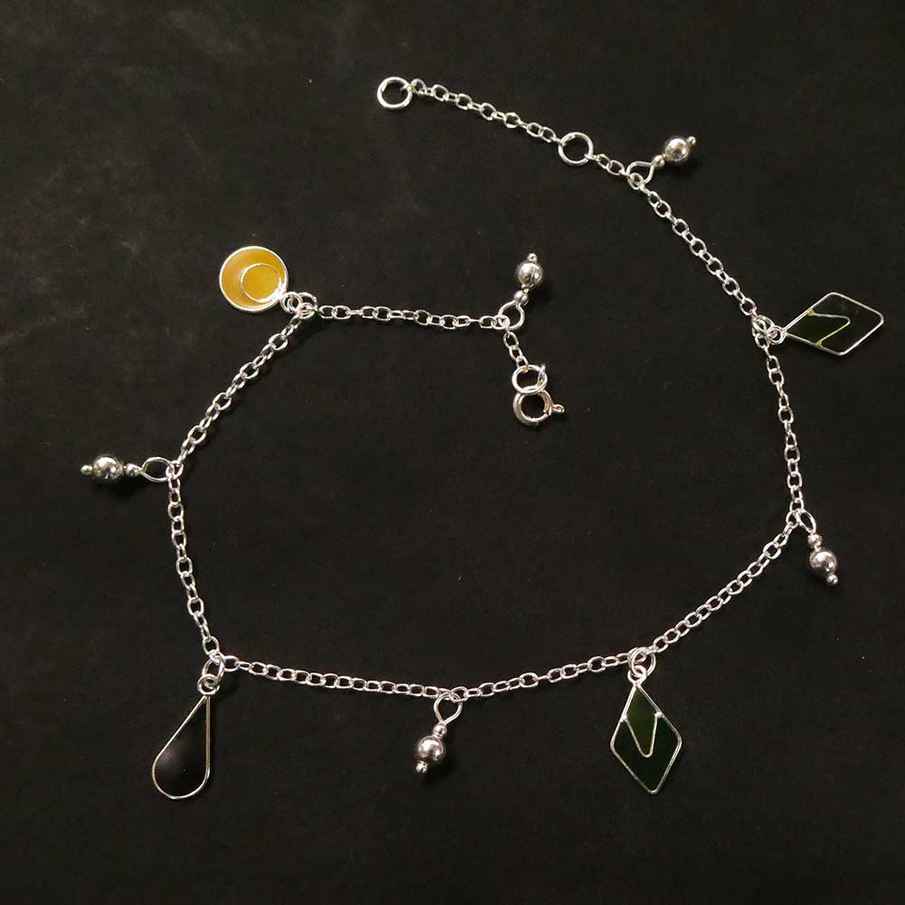 Fußkettchen mit Anhänger bunt 925 Sterlingsilber Damen Schmuck