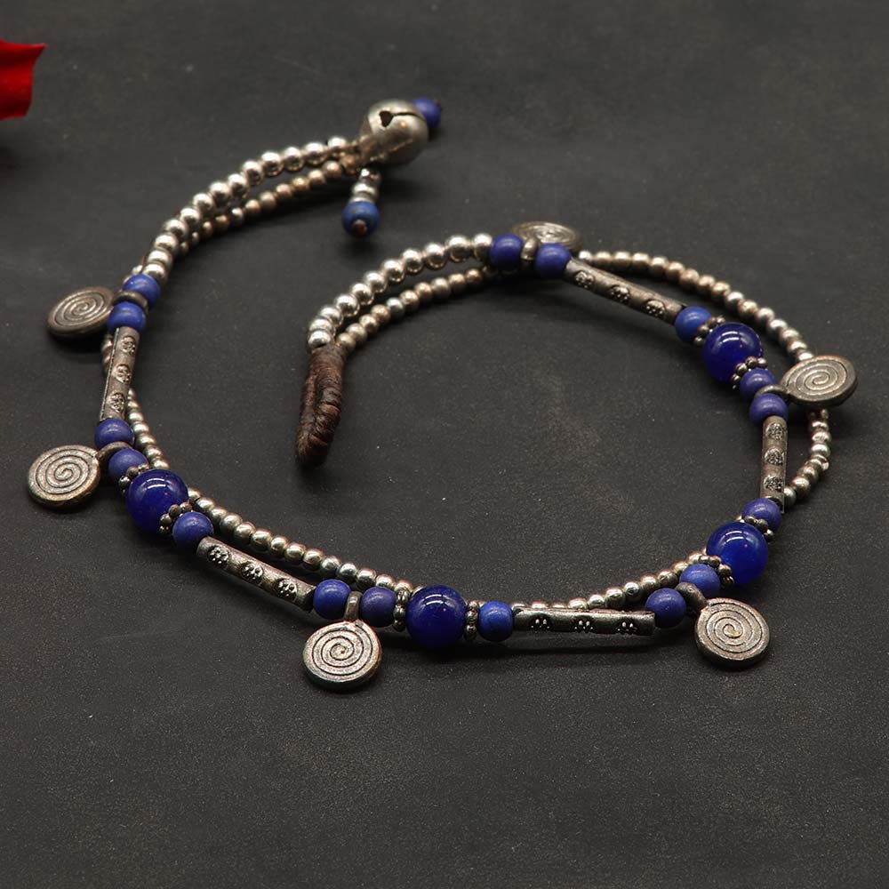 Fußkette Modeschmuck blaue Glasperlen Sommer Schmuck ausgefallen