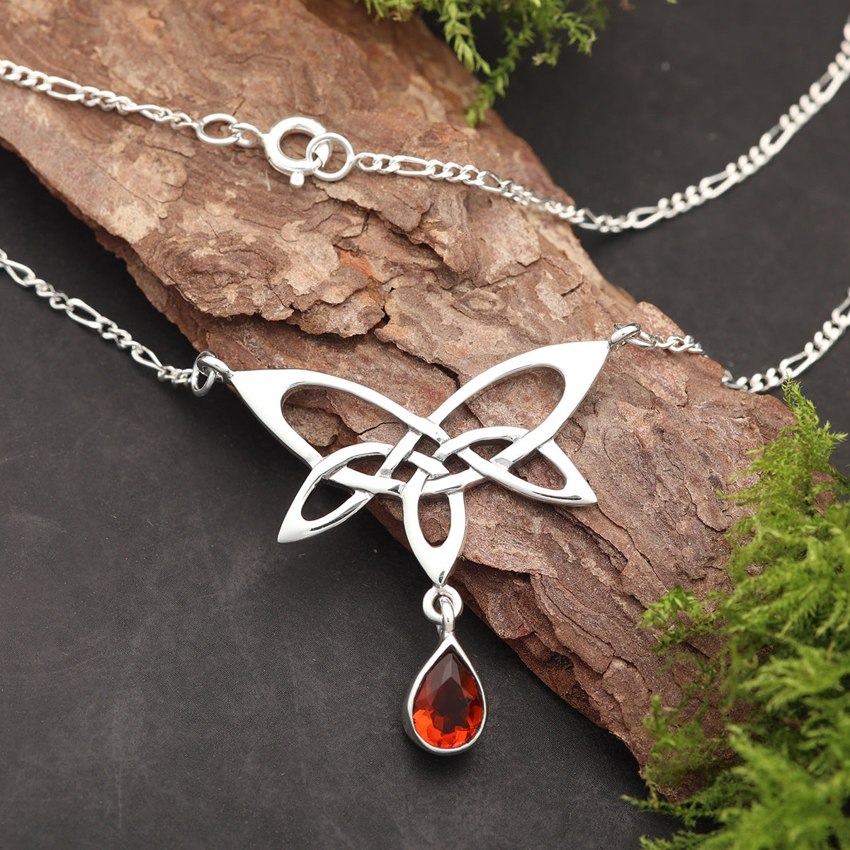 Keltische Halskette 925 Silber Granat Zirkonia rot Damen Collier edler Edelstein Halsschmuck