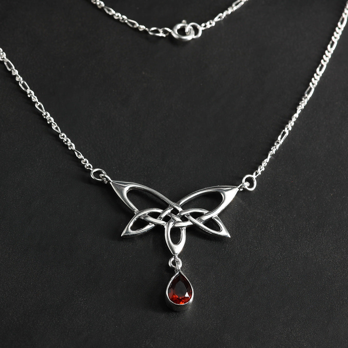 Keltische Halskette 925 Silber Granat Zirkonia rot Damen Collier edler Edelstein Halsschmuck