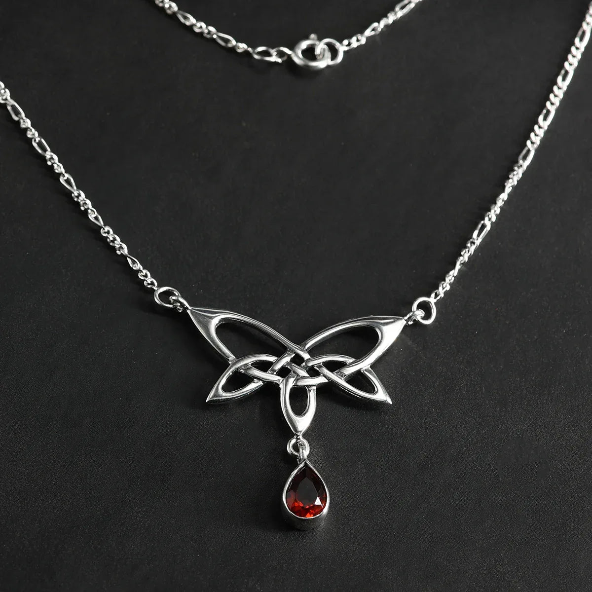 Keltische Halskette 925 Silber Granat Zirkonia rot Damen Collier edler Edelstein Halsschmuck