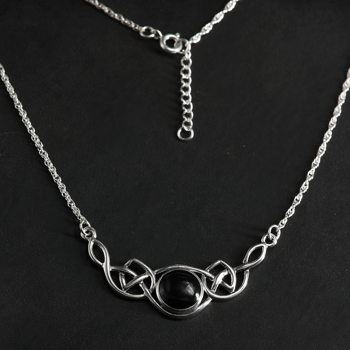 Keltische Onyx Halskette 925 Silber Damen Collier längenverstellbar edler Edelstein schwarz