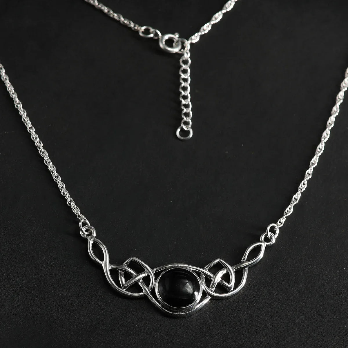 Keltische Onyx Halskette 925 Silber Damen Collier längenverstellbar edler Edelstein schwarz